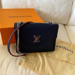 Louis Vuitton Chain Mylockme Leather Navy Blue Calfskin Cross Body Bag
